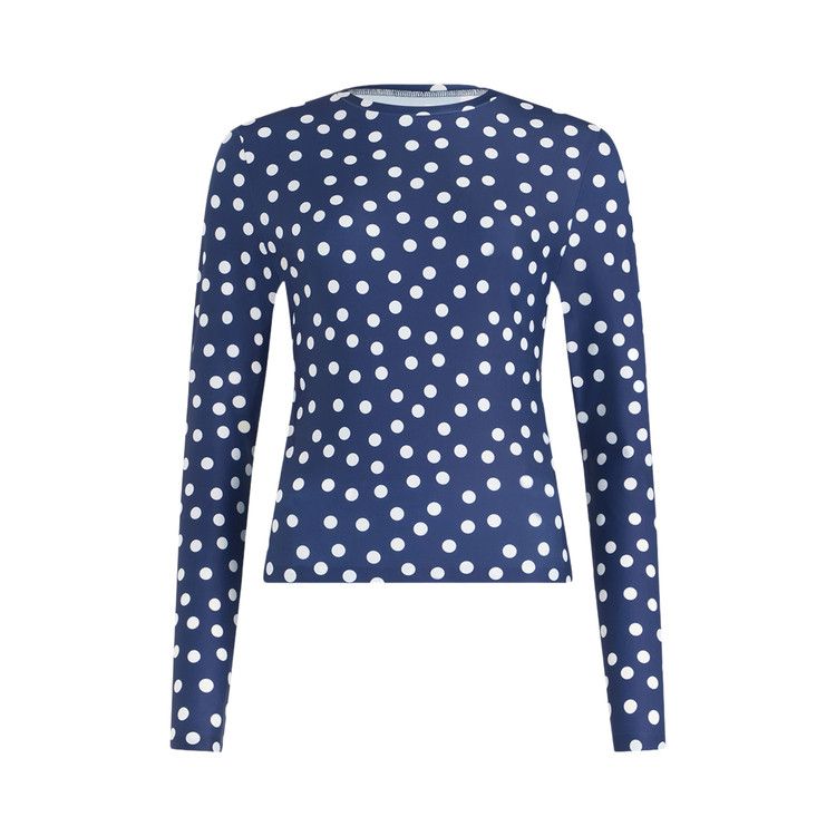 Jean Paul Gaultier Jersey Lycra Long-Sleeve Top Printed Polka Dots 'Navy/White'