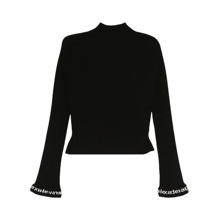 Alexander Wang Logo Ribbed Long-Sleeve Zip Turtleneck Pullover 'Black'