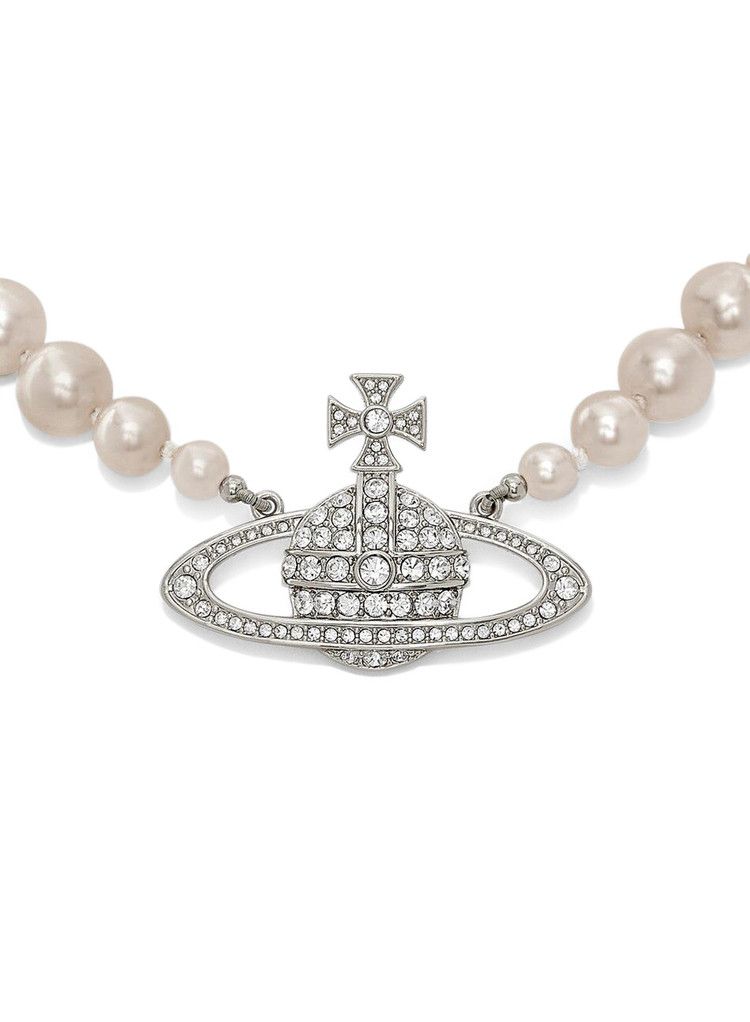 Vivienne Westwood One Row Pearl Bas Relief Choker 'Silver'
