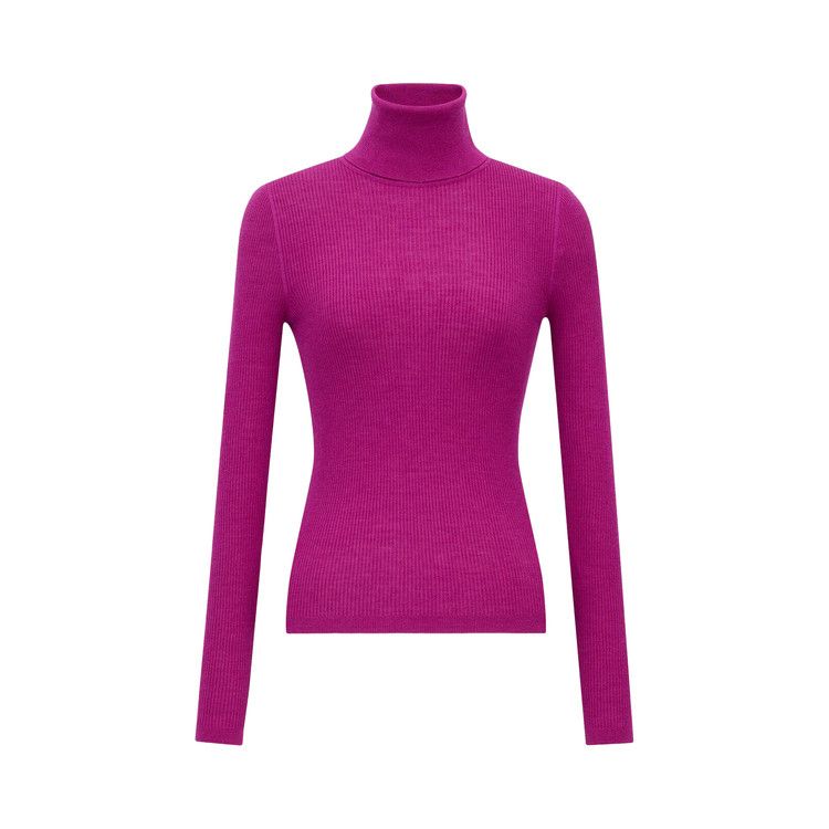 Saint Laurent Turtleneck Top In Cashmere, Wool, And Silk 'Magenta'