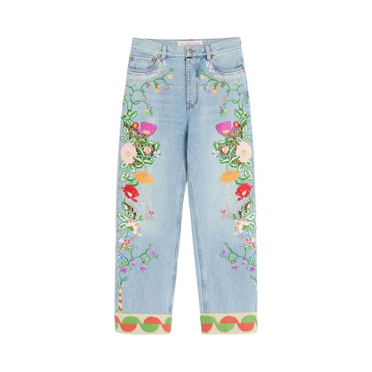 Valentino Floal Embroidered Tapered Jeans 'Denim Blue'