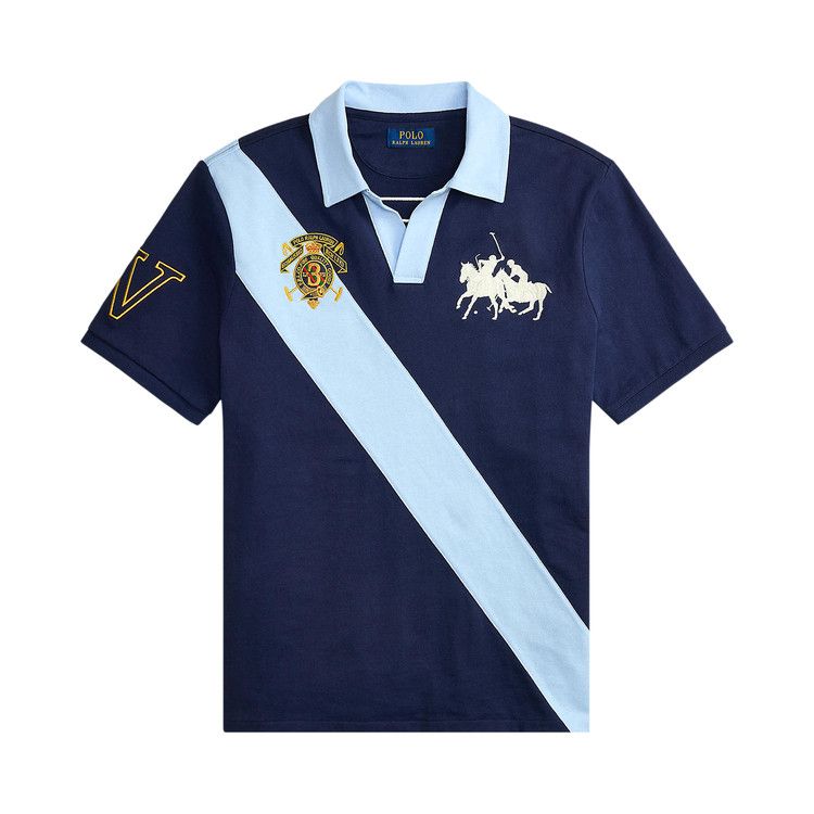 Polo Ralph Lauren Short-Sleeve Jersey Knit Crest Logo Sash Johnny Collar Polo 'Newport Navy/Office Blue'
