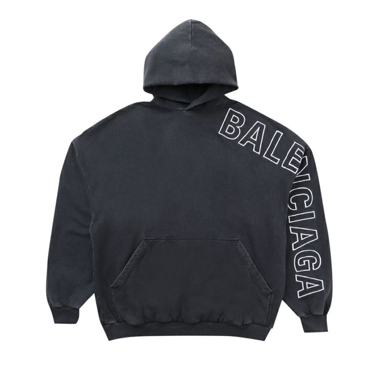 Balenciaga Logo Embroidered Oversized Hoodie 'Washed Black/White'