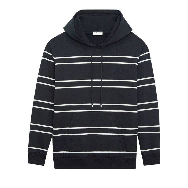Saint Laurent Striped Drawstring Hoodie 'Black/Natural'