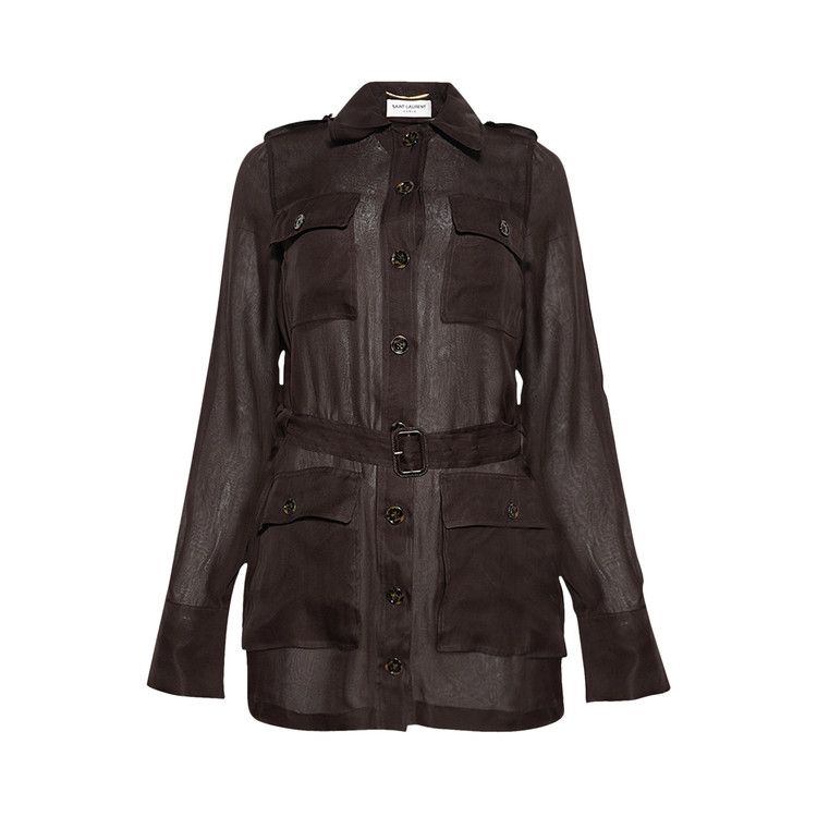 Saint Laurent Chiffon Shirt Dress 'Chocolat'