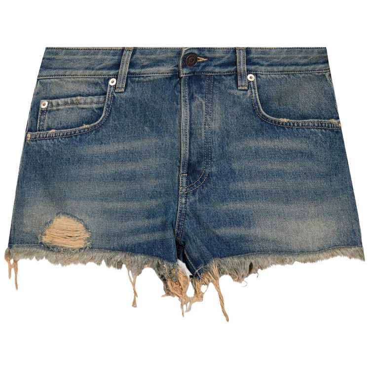 Balenciaga Logo Frayed Denim Shorts 'Blue Rust'