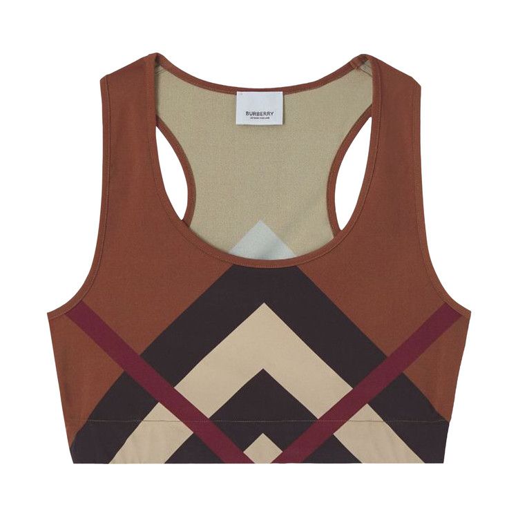 Burberry Chevron Check Print Stretch Cropped Top 'Dark Birch Brown'