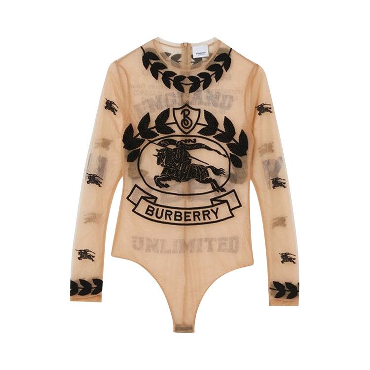 Burberry Embroidered Graphic Logo Mesh Bodysuit 'Camel'