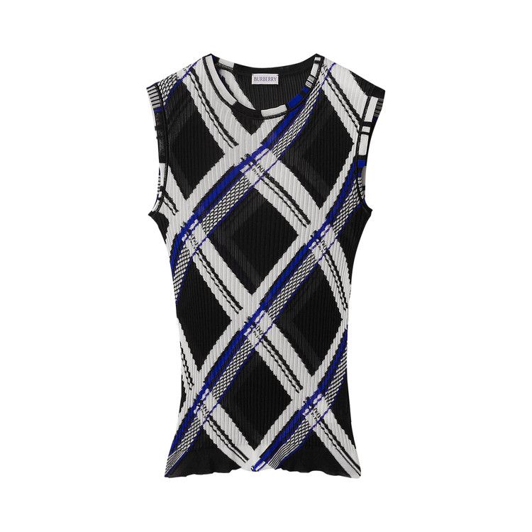 Burberry Checked Ribbed Knit Sleeveless Top 'Black'