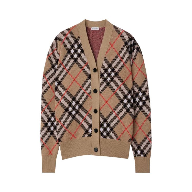 Burberry Check Wool Blend Cardigan 'Sand'