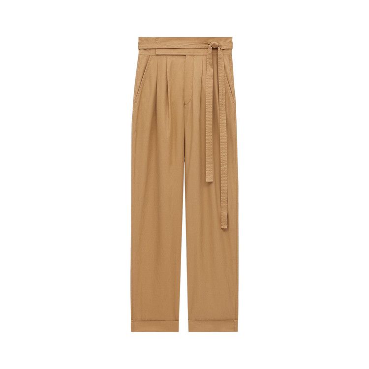 Saint Laurent Belted Pleated Straight Leg Pants 'Sahara'