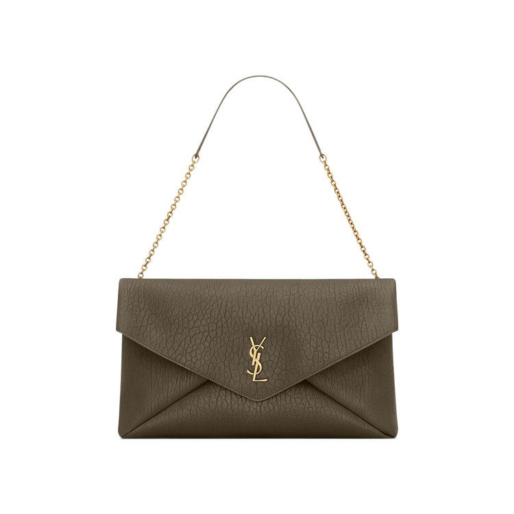 Saint Laurent Cassandre XXL Envelope Pouch On Chain In Lambskin 'Light Musk'
