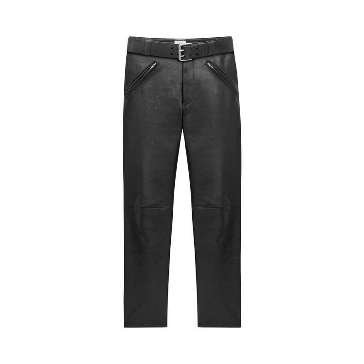 Saint Laurent Belted Pants In Grained Leather 'Noir'