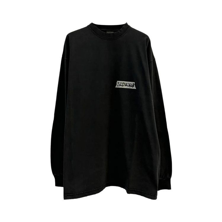 Balenciaga Long-Sleeve Crew Neck Oversized T-Shirt 'Faded Washed Black'