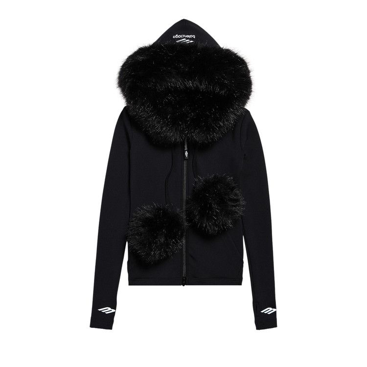 Balenciaga Furry Zip-Up Hoodie 'Black'