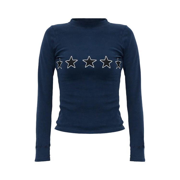 Balenciaga Long-Sleeve Fitted Crew Neck Top 'Washed Navy'