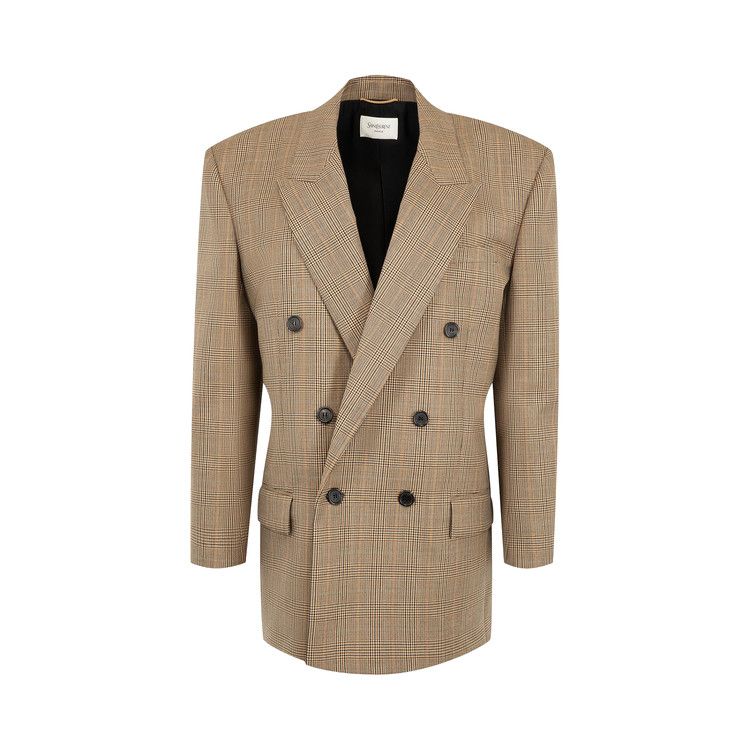 Saint Laurent Double-Breasted Wool Jacket 'Beige Marron Marine'