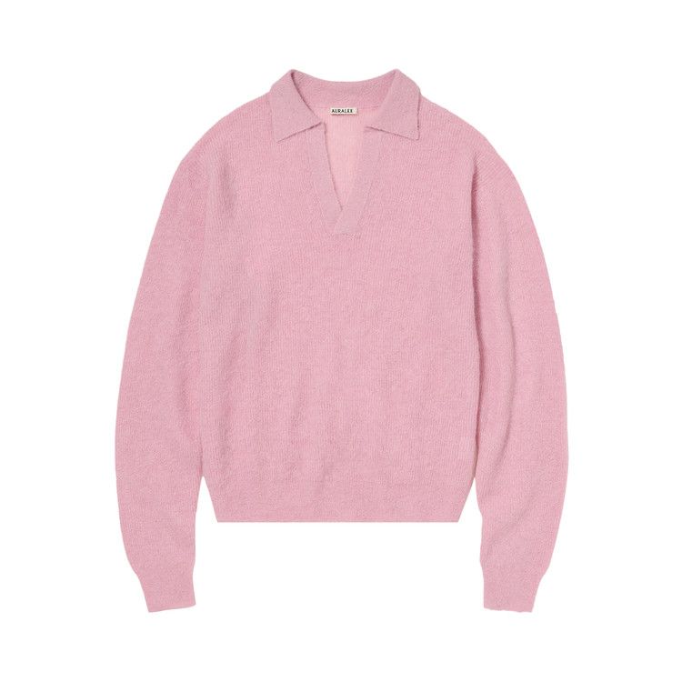 Auralee Baby Suri Alpaca Sheer Knit Skipper Polo Shirt 'Pink'