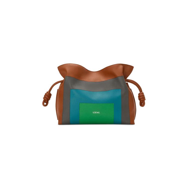 Loewe Medium Flamenco Clutch In Nappa Calfskin 'Caramel/Bright Green'