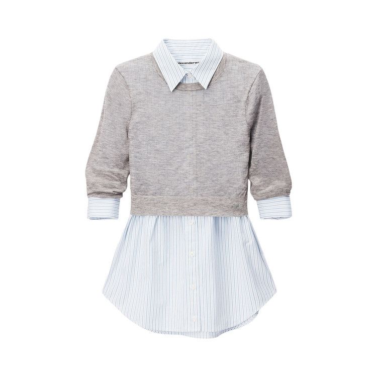 Alexander Wang Button Up With Sheer Crewneck Sweater 'Heather Grey'