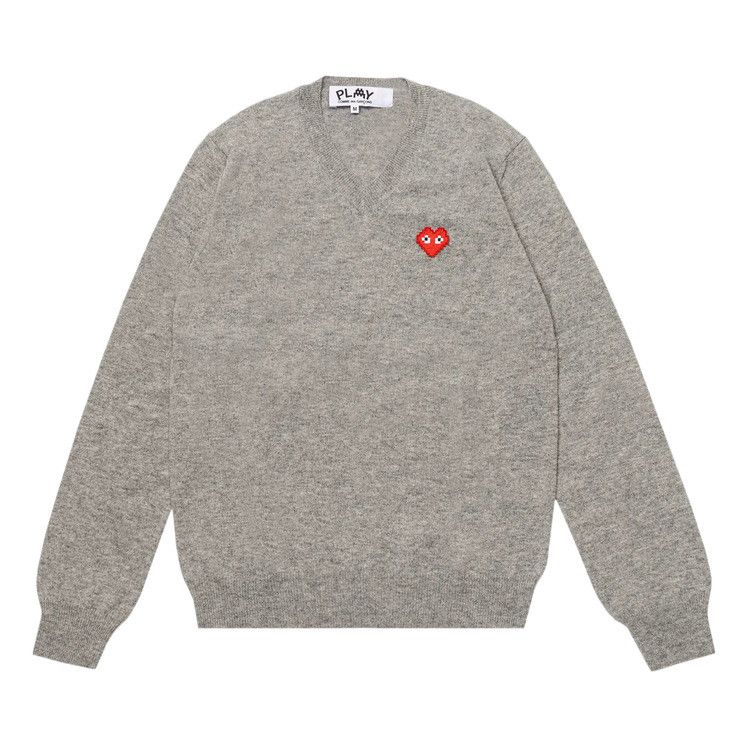Comme des Garçons PLAY Heart V Neck Pullover 'Light Grey'
