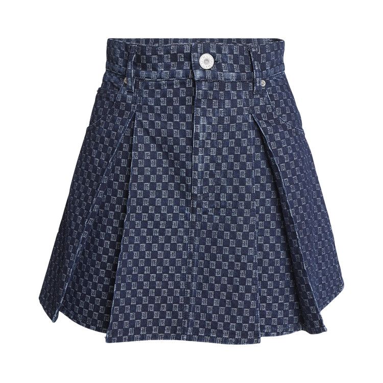 Balmain Mini Monogram Denim Short Flare Skirt 'Blue'