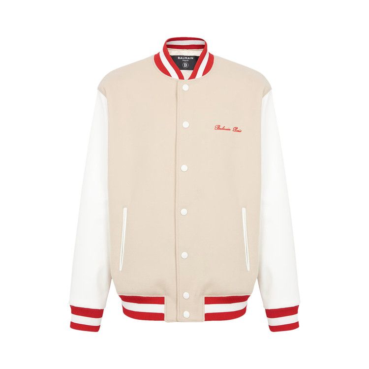 Balmain Bicolor Signature Varsity Jacket 'Ivory/Off White/Red'
