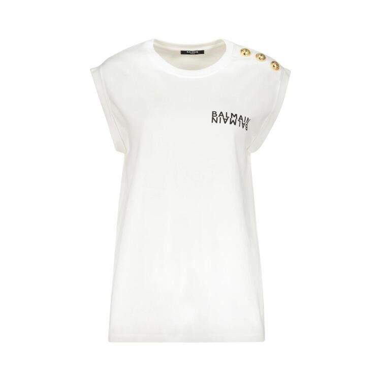 Balmain Cotton Sleeveless Logo Tank T-Shirt 'White'