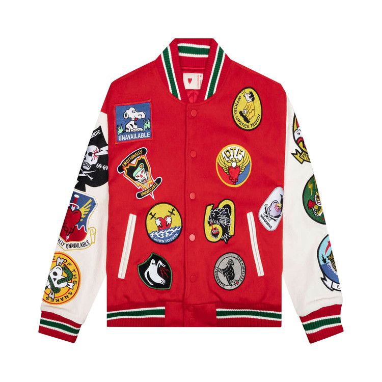 Emotionally Unavailable Patches Varsity Jacket 'Red'