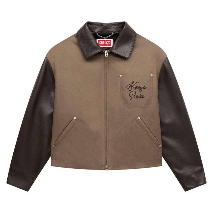 Kenzo Paris Chainstitch Leather Wool Blouson 'Taupe'