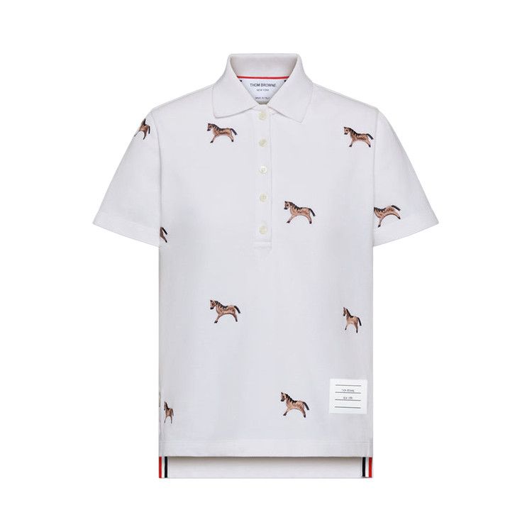 Thom Browne Horse Embroidery Short-Sleeve Polo 'White'