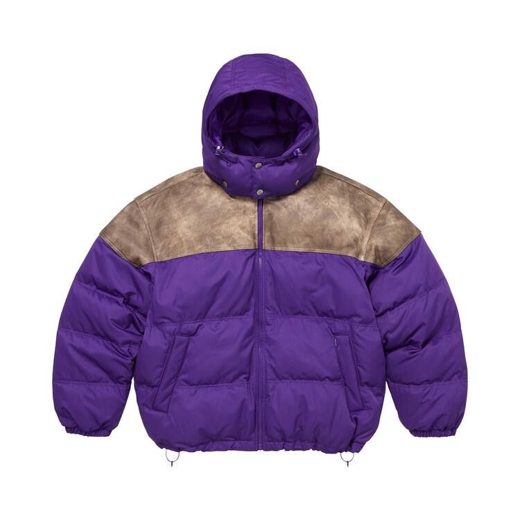 Supreme Leather Yoke Puffer Jacket 'Purple'