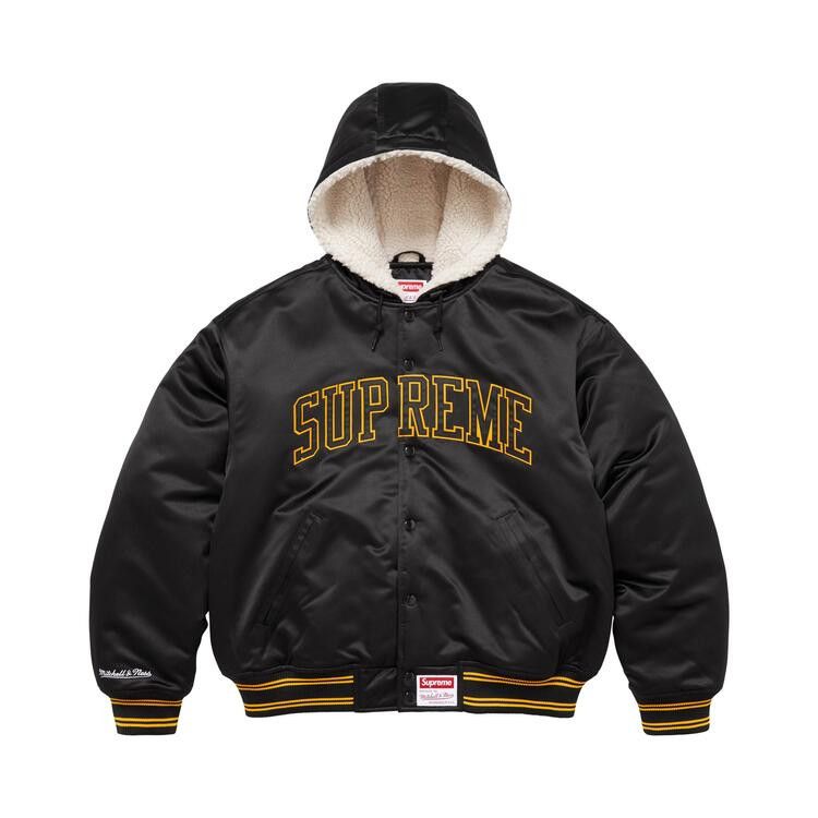 Supreme x Mitchell & Ness Lined Hooded Satin Varsity Jacket 'Black'