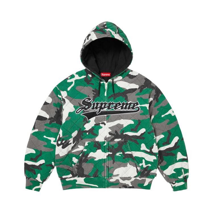 Supreme Quilted Zip Up Hooded Sweatshirt 'Green Camo'