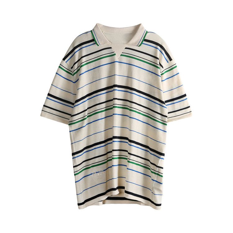 adidas x Wales Bonner Knit Polo T-Shirt 'Wonder White/Green/Blue Bird/Night Indigo'