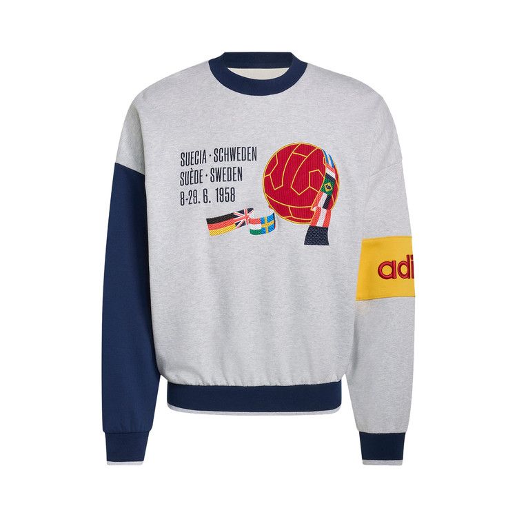 Adidas Sweden World Cup Crew Sweatshirt 'Light Grey Heather/Night Indigo/Bold Gold'