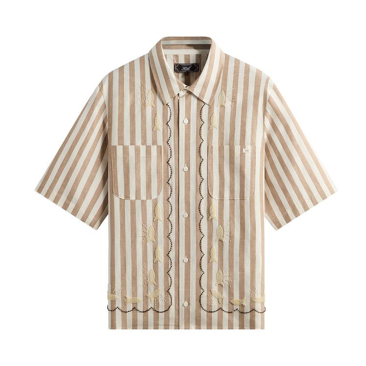 Kith Spun Silk Linen Stripe Paxton Buttondown 'Chai'