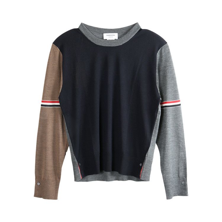 Thom Browne Fun Mix Jersey Stitch Relaxed Fit V Neck Knitwear 'Navy/Grey/Brown'