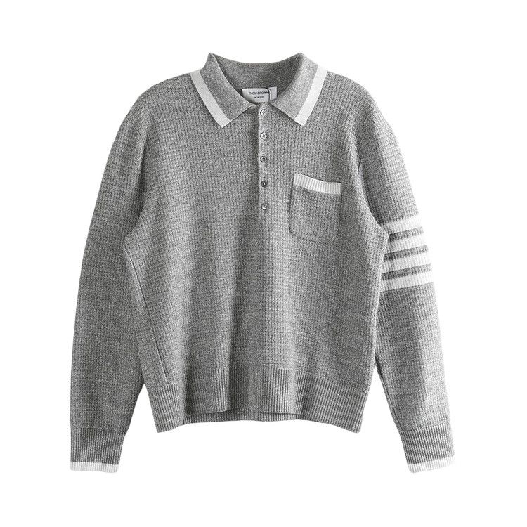 Thom Browne 4 Bar Stripe Relaxed Fit Long-Sleeve Polo T-Shirt 'Light Grey'