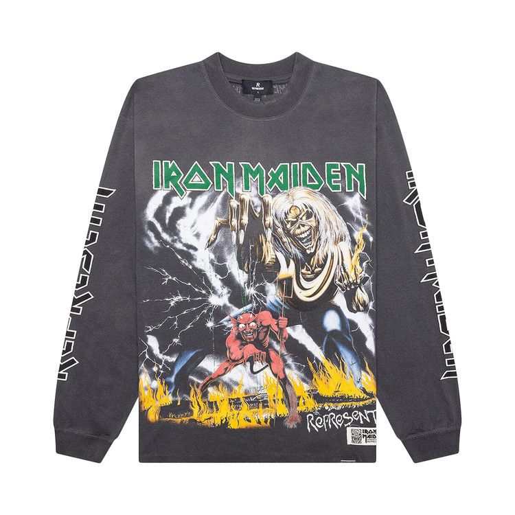 Represent Clo x Iron Maiden Number Of The Beast Long-Sleeve Tee 'Sunfade Grey'