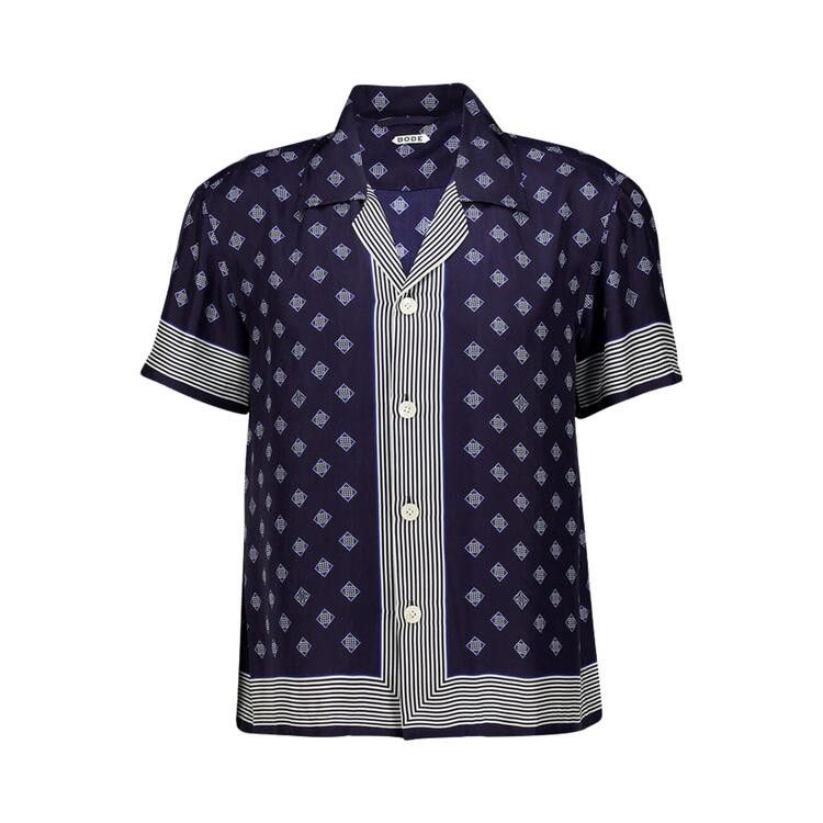 Bode Foyer Diamond Short-Sleeve Shirt 'Navy Blue'