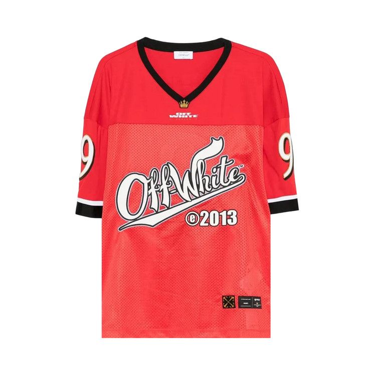 Off-White Type Logo Mesh Football Short-Sleeve T-Shirt 'Red/White'
