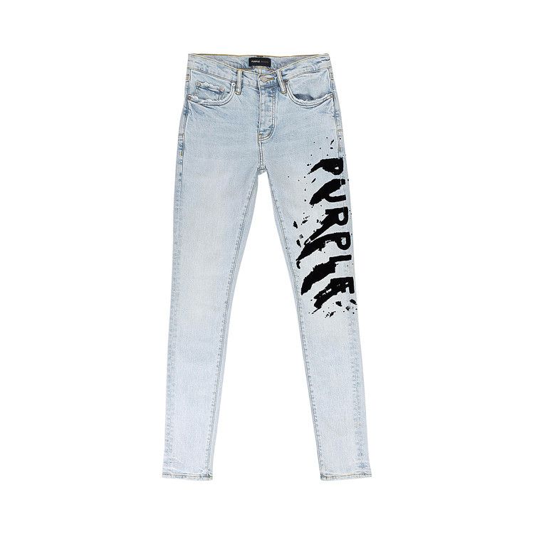 PURPLE BRAND Flocked Painted Wordmark Skinny Jeans 'Indigo'