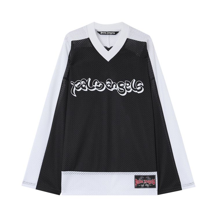 Palm Angels Thai Logo Mesh Loose Long-Sleeve Tee 'Black/White'
