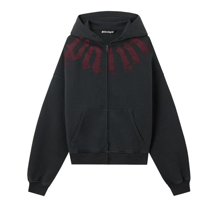 Palm Angels Big Neck Logo Zip Loose Hoodie 'Black/Burgundy'