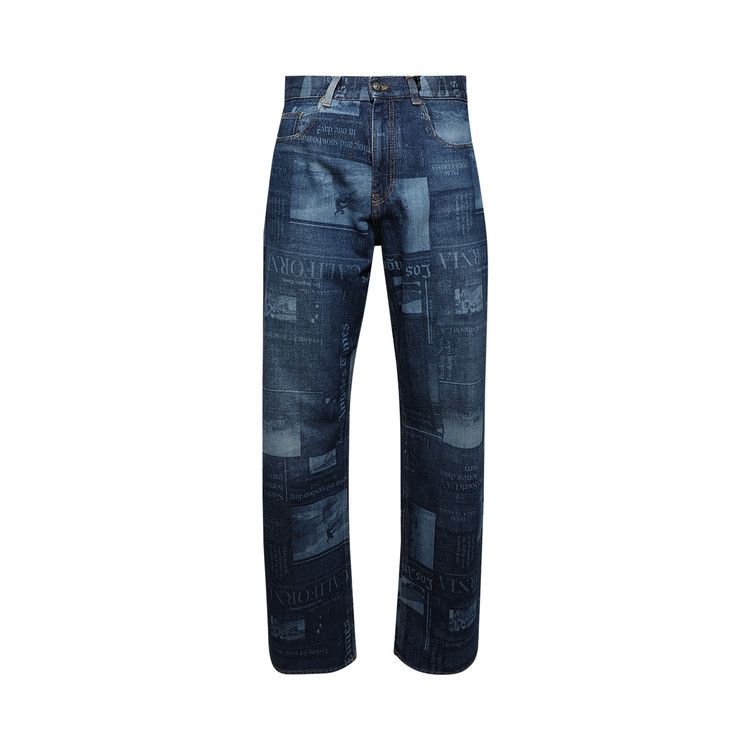 Palm Angels Patterned Wide Leg Jeans 'Medium Blue'