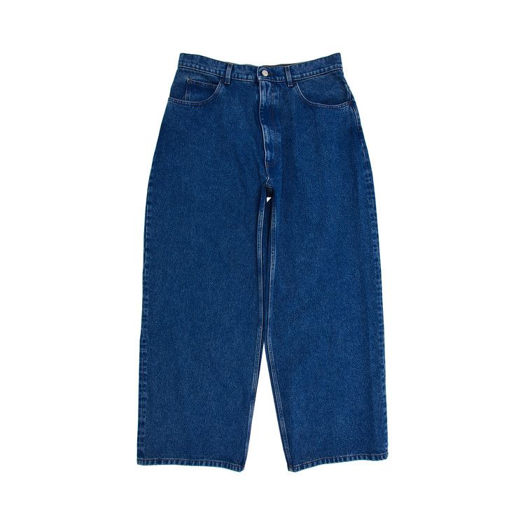 Marni Bleached Coated Denim With Logo Lettering Trousers 'Ocean'