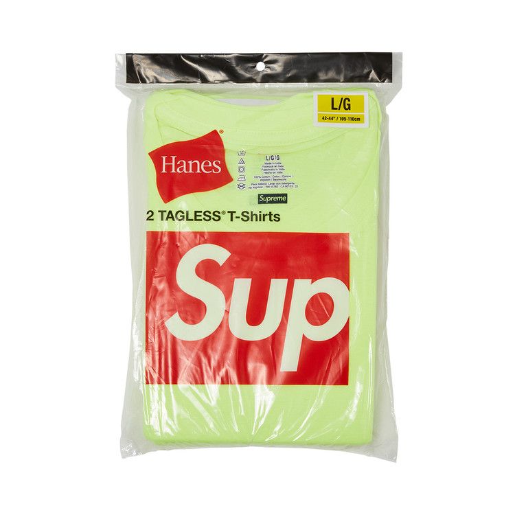 Supreme x Hanes Tagless Tees (2 Pack) 'Fluorescent Yellow'