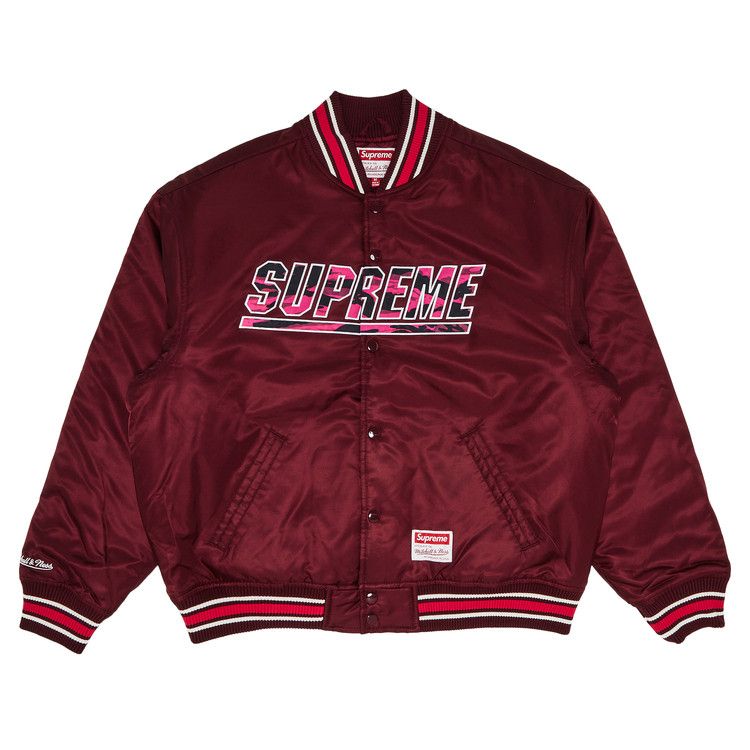 Supreme x Mitchell & Ness Camo Logo Varsity Jacket 'Burgundy'