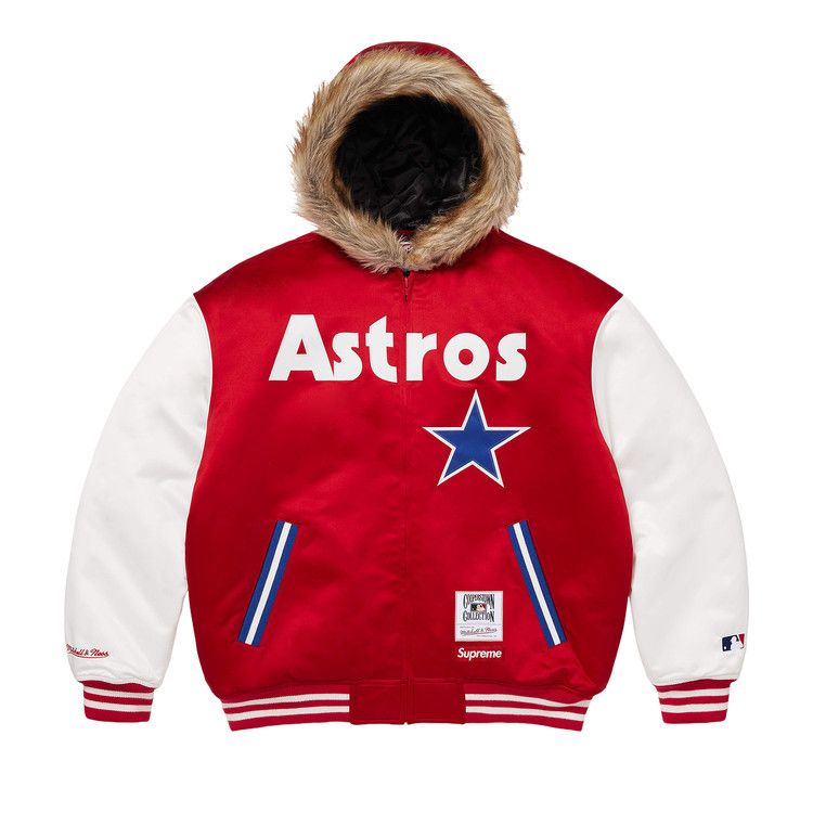Supreme x Mitchell & Ness Teams Hooded Satin Varsity Jacket 'Red'